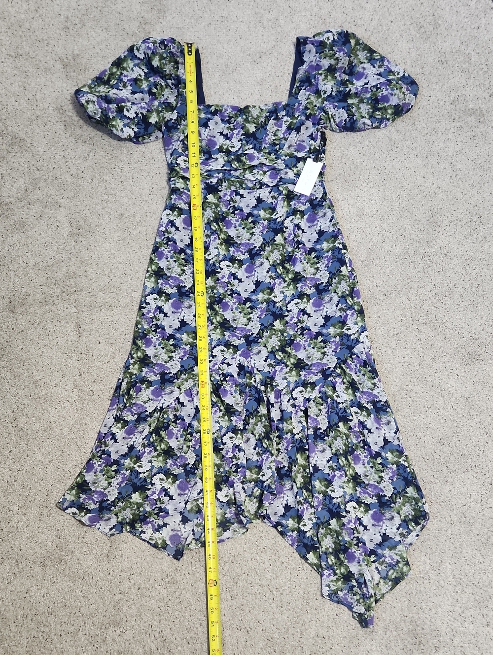 New Astr the Label Asymmetrical Floral Midi Dress Blue Floral Size Medium - Picture 12 of 12